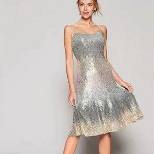 Belle Badgley Mischka Natalie Ombré Sequin Fit Flare Gold Green Party Dress